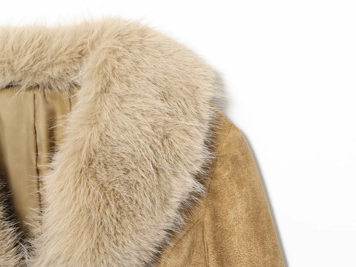 2025 New Winter Women'S Wear Fashion Removable Faux Fur Effect Lapel Suede Texture Casual Suit Jacket