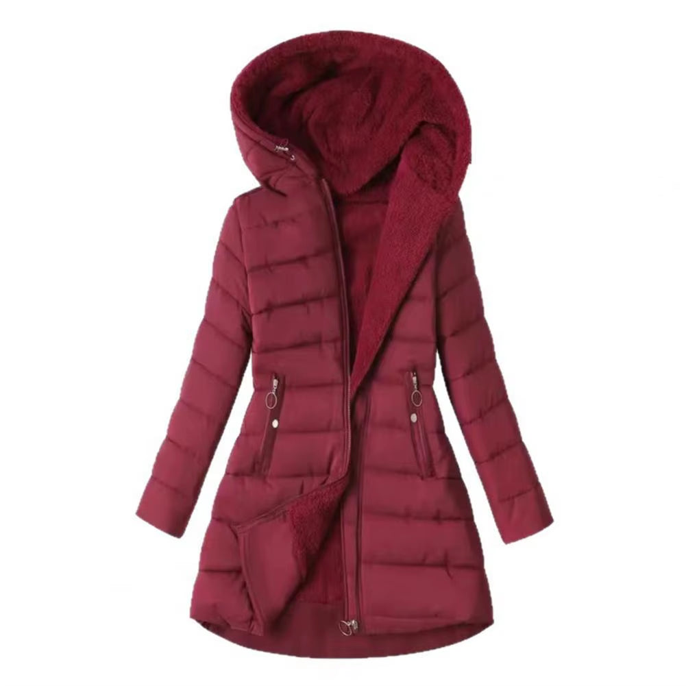Women'S Winter Windproof Puffer Coat Thicken Fleece Lined down Jacket Zip up Hooded Parka Outerwear with Pockets Ladies Coat