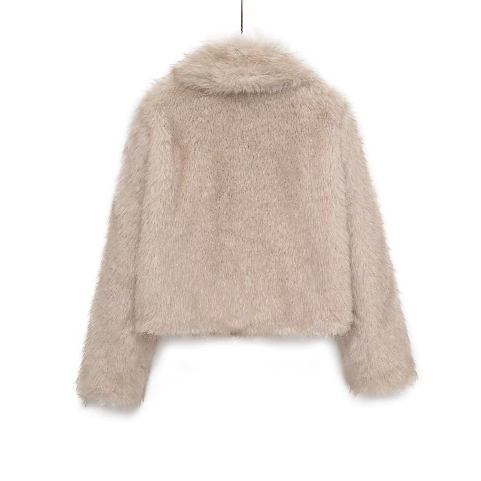 Minimalist Women Winter Eco Fur Outwear Khaki Lapel Collar Zipper Female Faux Fur Coat Instagram-Style Mink Fur Jacket for Lady