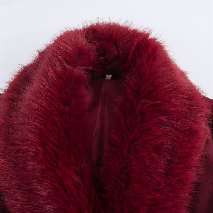 Women'S Lapel Single Breasted Fur Collar Coat Jacket Belt Decoration Autumn and Winter New Women'S Clothing