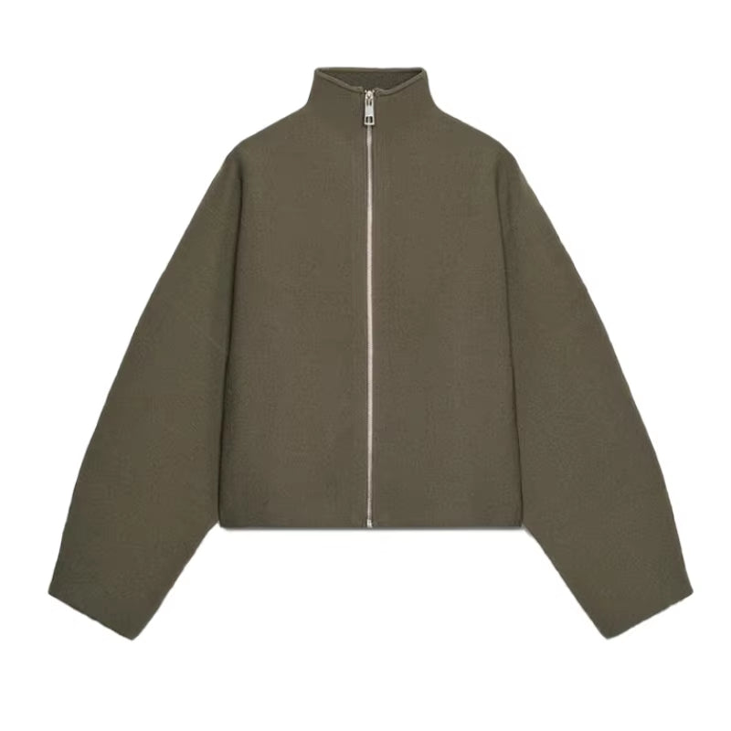 Y2K Stand Collar Zipper Knitted Bomber Jacket Women Elegant Long Sleeve Coat Female High Street Chic 2026 Spring Lady Outerwear