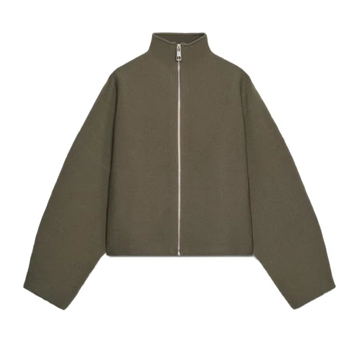 Y2K Stand Collar Zipper Knitted Bomber Jacket Women Elegant Long Sleeve Coat Female High Street Chic 2026 Spring Lady Outerwear