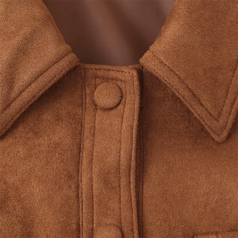 Autumn New Women'S European and American Style Fashion Niche Button Decoration Suede Jacket Coat