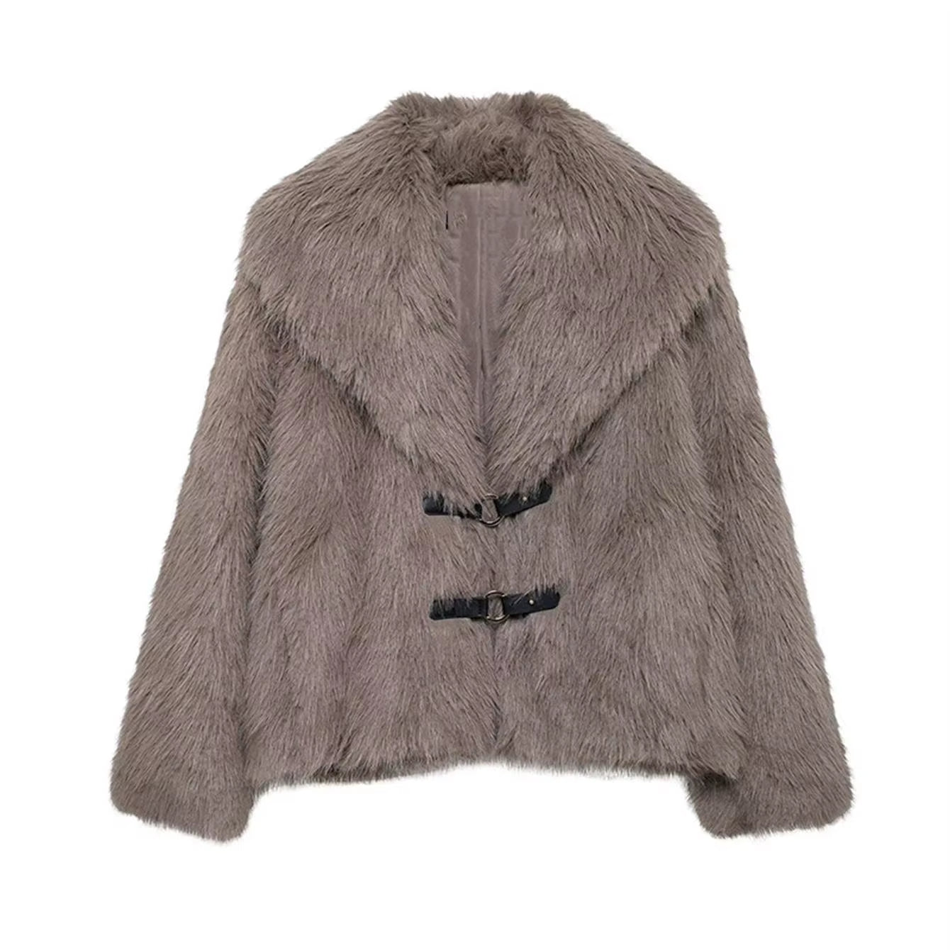 Women'S Fluffy Fur Short Jacket New Fall Winter High Street Faux Fur Coat with Pocket Fashion Vintage Elegant Ladies Lapel Coat