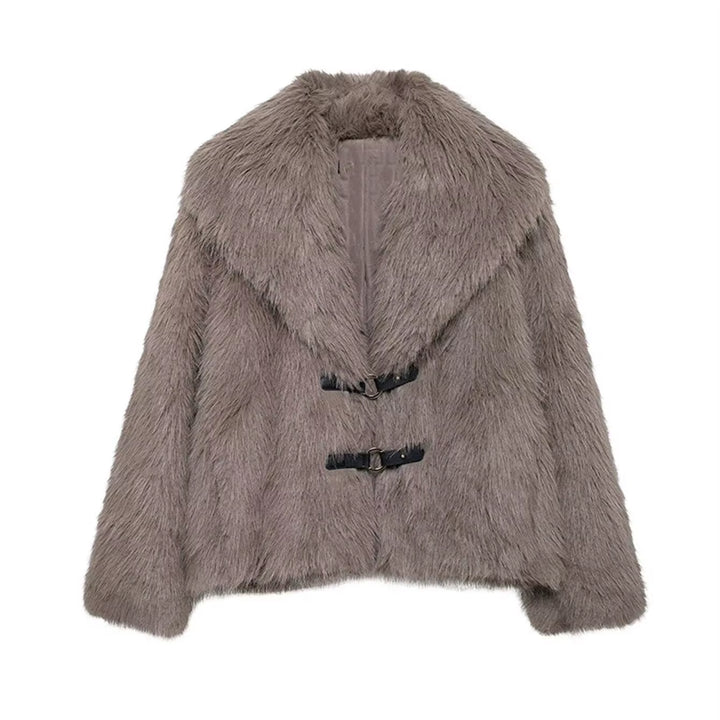 Women'S Fluffy Fur Short Jacket New Fall Winter High Street Faux Fur Coat with Pocket Fashion Vintage Elegant Ladies Lapel Coat