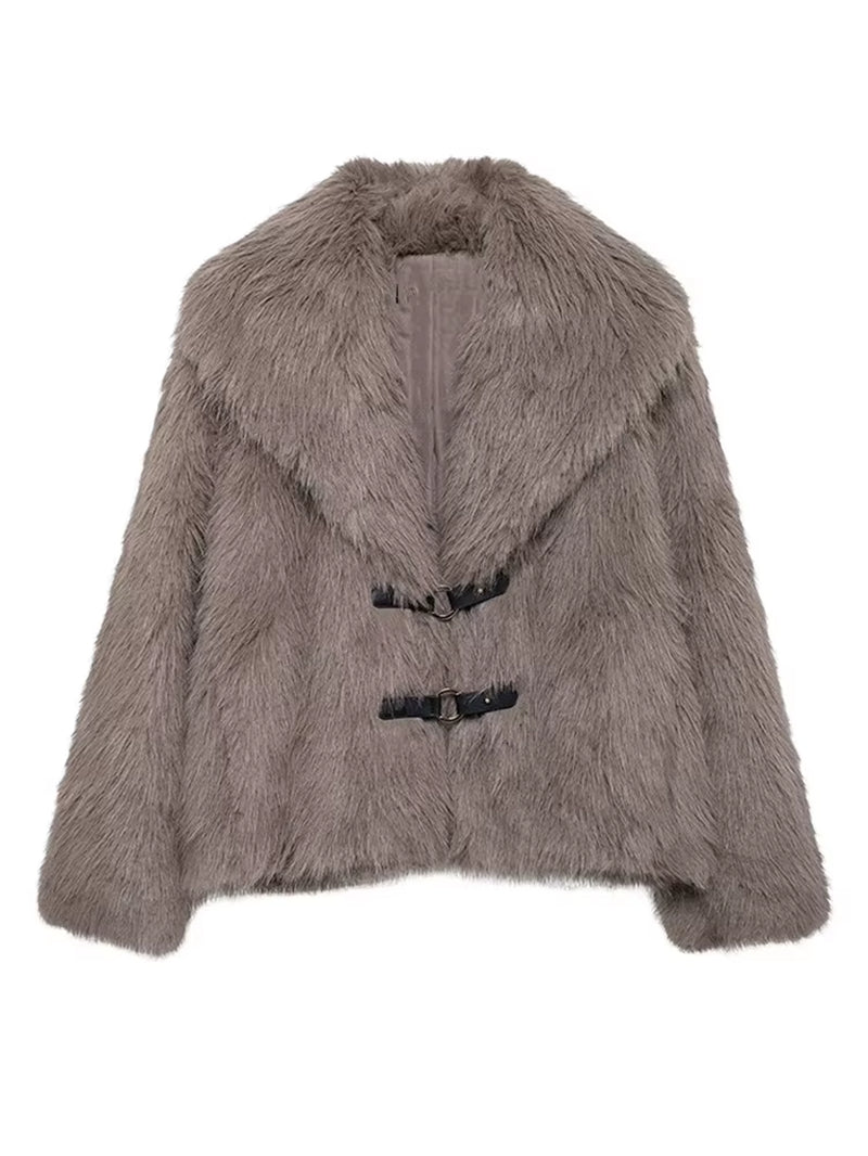 Women'S Fluffy Fur Short Jacket New Fall Winter High Street Faux Fur Coat with Pocket Fashion Vintage Elegant Ladies Lapel Coat