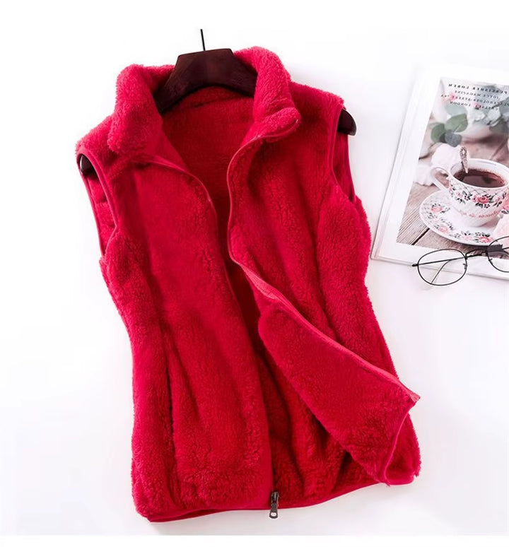 2023 Autumn Winter Polar Fleece Vest Women Coat High Collar Zipper Sleeveless Jacket Warm Coral Velvet Vest Female Waistcoat 4XL