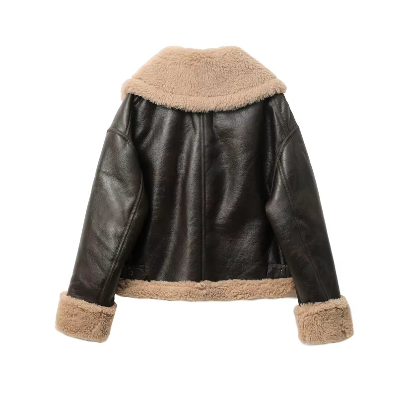 2025 Autumn Winter New Women'S Thickened Warm Double-Sided Short Jacket Women'S Brown Coat