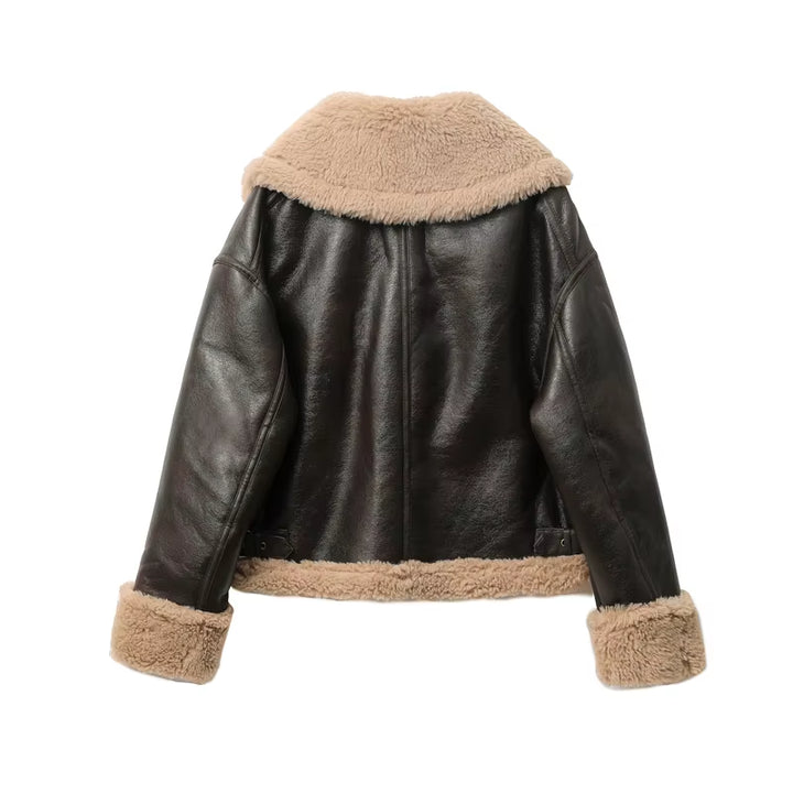 2025 Autumn Winter New Women'S Thickened Warm Double-Sided Short Jacket Women'S Brown Coat