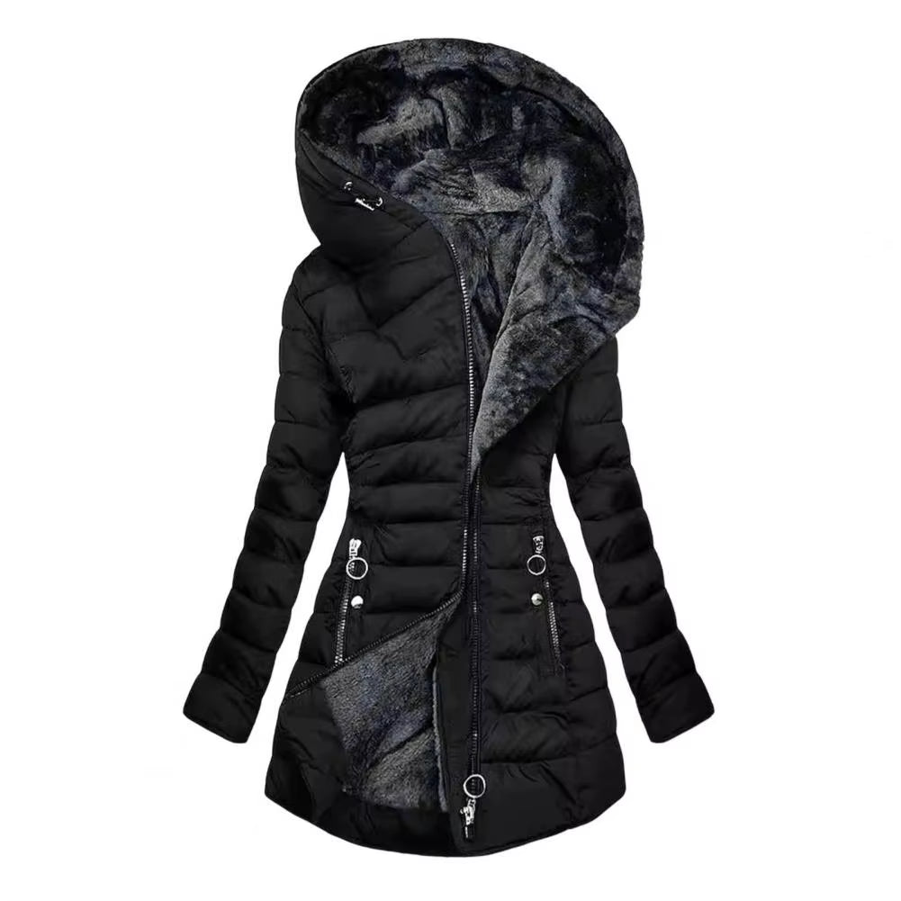 Women'S Winter Windproof Puffer Coat Thicken Fleece Lined down Jacket Zip up Hooded Parka Outerwear with Pockets Ladies Coat