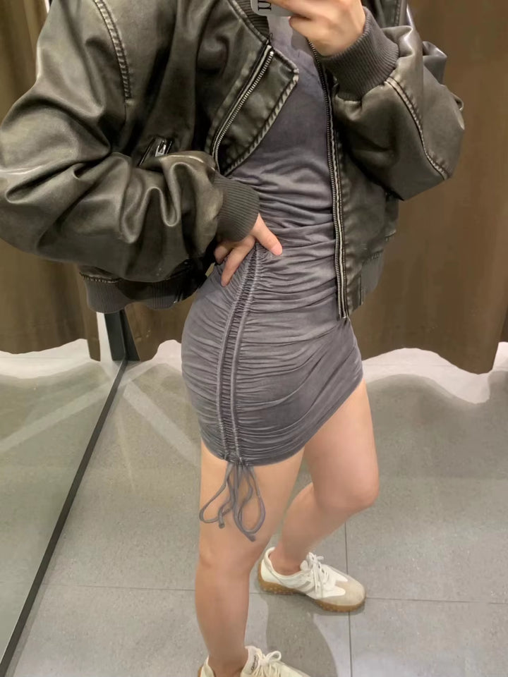 2025 Women'S New Vintage Imitation Leather Bomber Jacket Coat Top Women'S Style