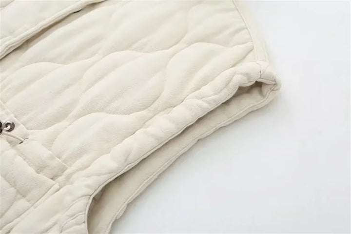 New Women'S Versatile Sleeveless Stand up Collar Pocket Decoration Vest Cotton Vest Loose Shoulder Jacket