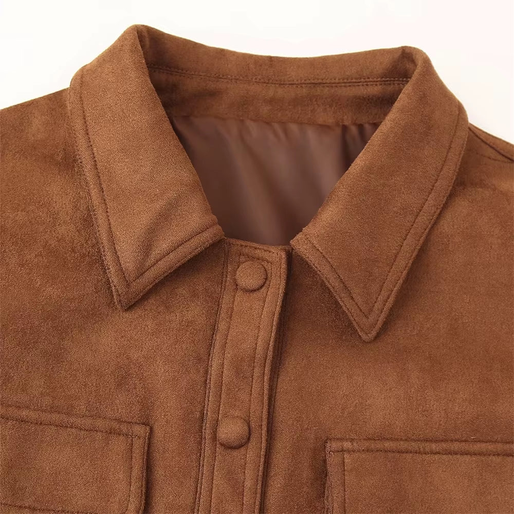 Autumn New Women'S European and American Style Fashion Niche Button Decoration Suede Jacket Coat