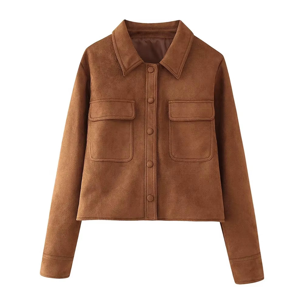 Autumn New Women'S European and American Style Fashion Niche Button Decoration Suede Jacket Coat