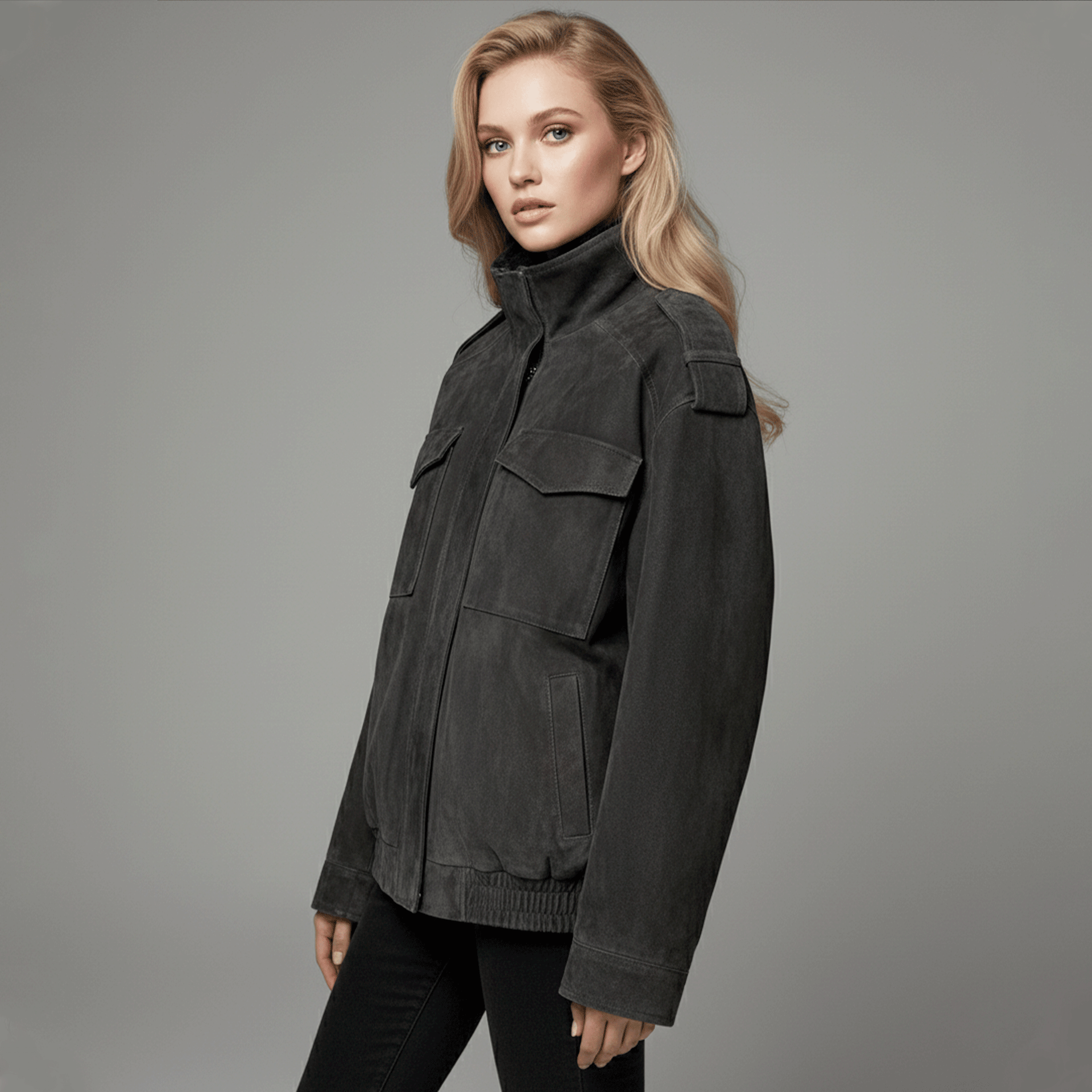 Chaqueta Noir Efecto Ante Estilo Retro