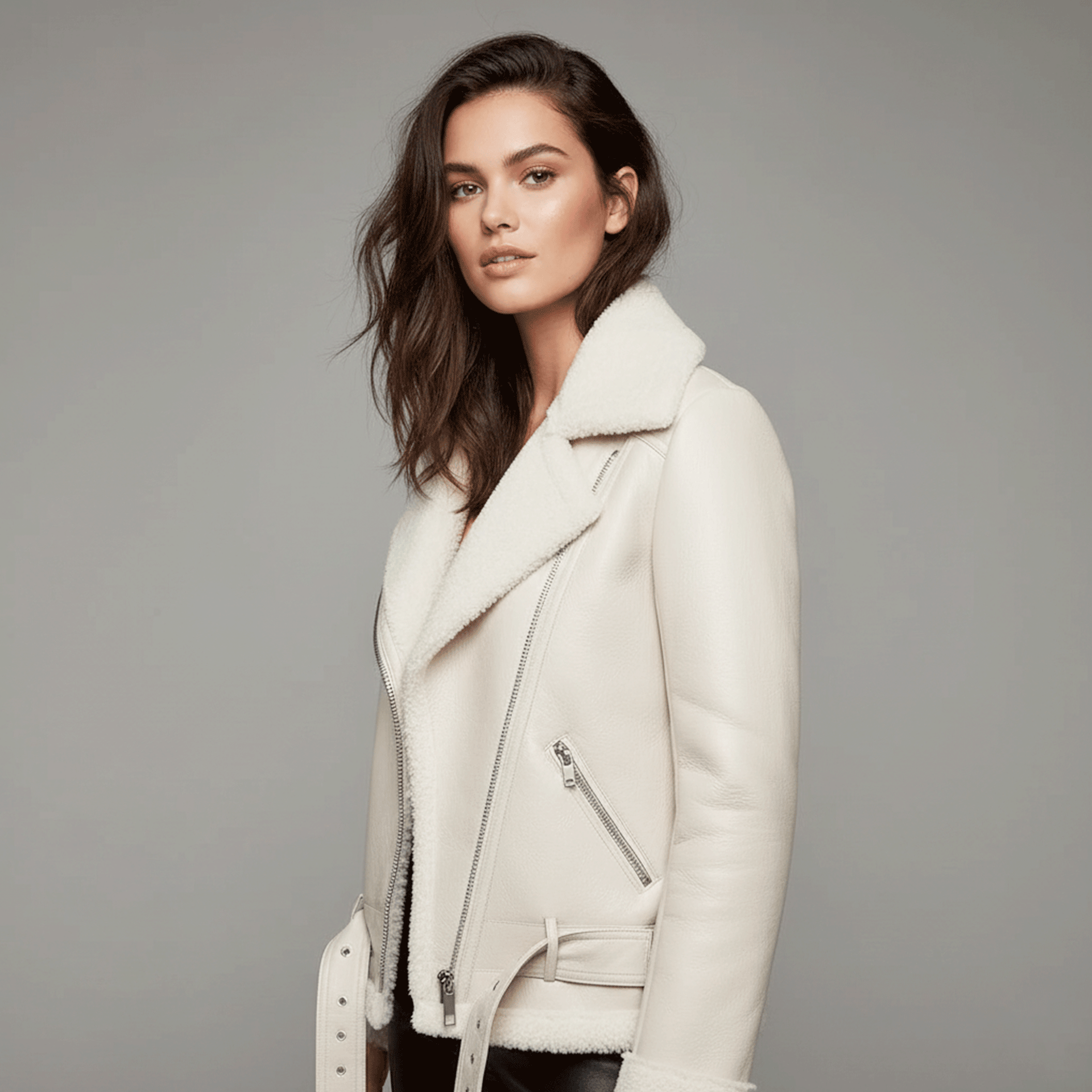 Cazadora Biker de Pelo Sintético Blanco