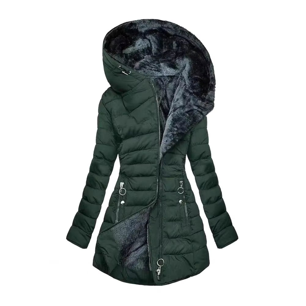 Women'S Winter Windproof Puffer Coat Thicken Fleece Lined down Jacket Zip up Hooded Parka Outerwear with Pockets Ladies Coat