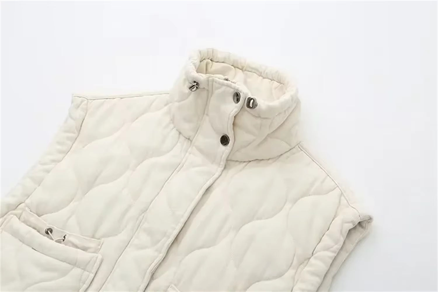 New Women'S Versatile Sleeveless Stand up Collar Pocket Decoration Vest Cotton Vest Loose Shoulder Jacket