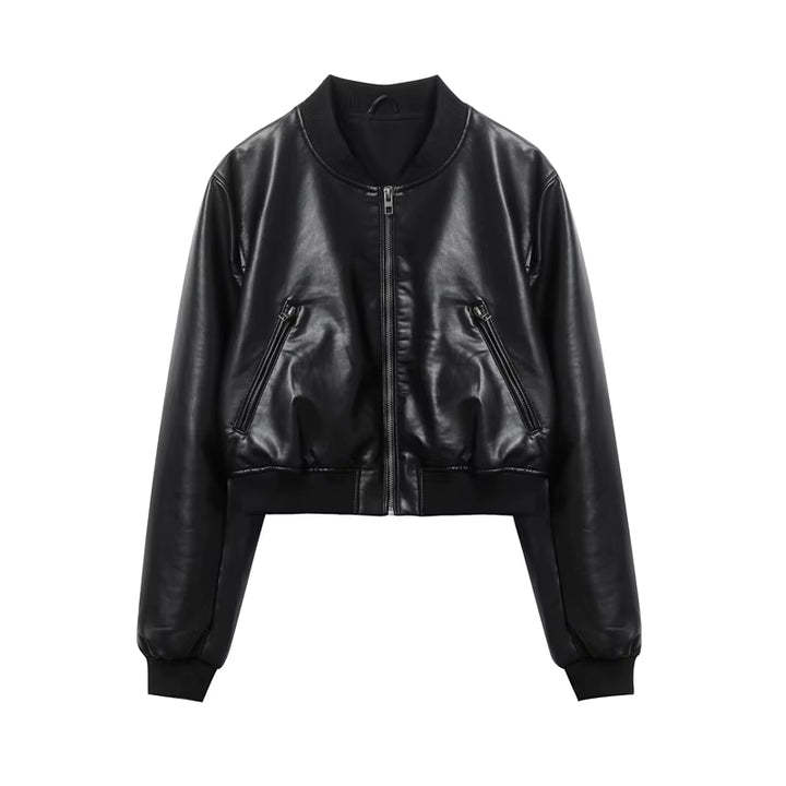 2025 Women'S New Vintage Imitation Leather Bomber Jacket Coat Top Women'S Style