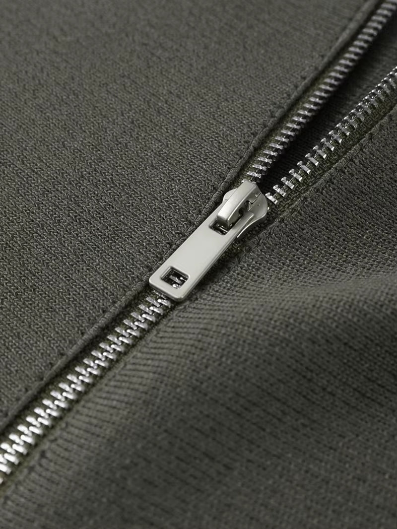 Y2K Stand Collar Zipper Knitted Bomber Jacket Women Elegant Long Sleeve Coat Female High Street Chic 2026 Spring Lady Outerwear