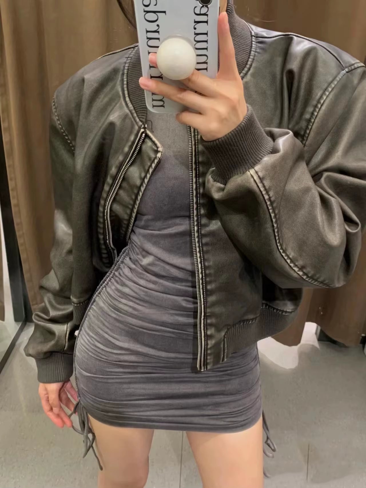 2025 Women'S New Vintage Imitation Leather Bomber Jacket Coat Top Women'S Style