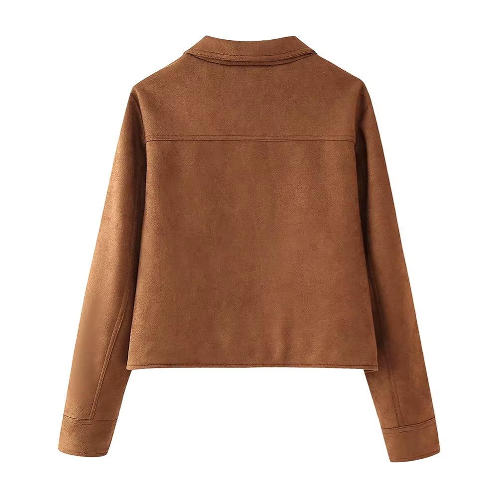 Autumn New Women'S European and American Style Fashion Niche Button Decoration Suede Jacket Coat