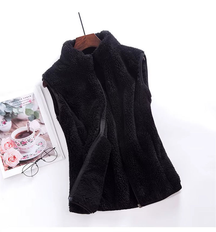 2023 Autumn Winter Polar Fleece Vest Women Coat High Collar Zipper Sleeveless Jacket Warm Coral Velvet Vest Female Waistcoat 4XL