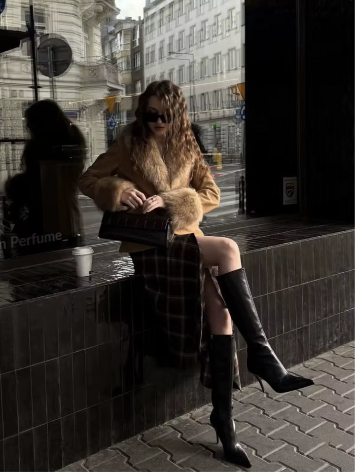 2025 New Winter Women'S Wear Fashion Removable Faux Fur Effect Lapel Suede Texture Casual Suit Jacket