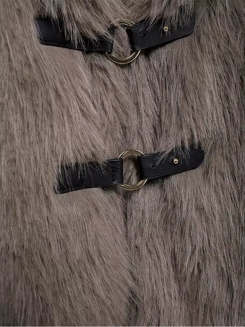 Women'S Fluffy Fur Short Jacket New Fall Winter High Street Faux Fur Coat with Pocket Fashion Vintage Elegant Ladies Lapel Coat