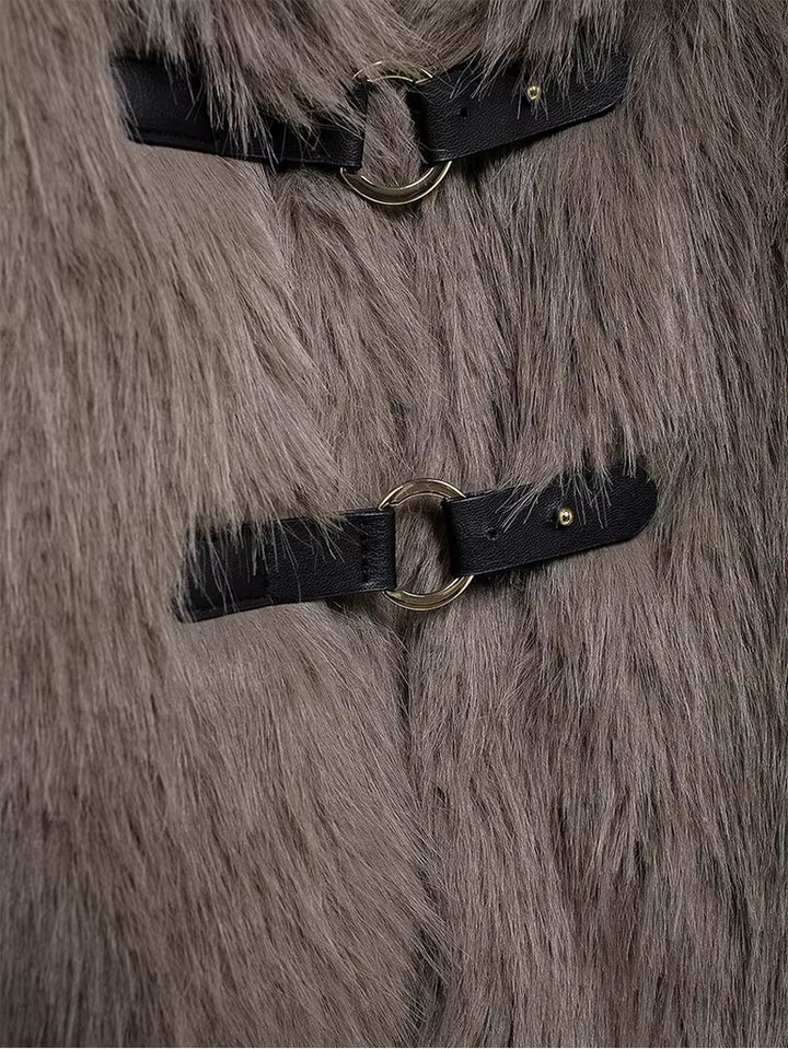 Women'S Fluffy Fur Short Jacket New Fall Winter High Street Faux Fur Coat with Pocket Fashion Vintage Elegant Ladies Lapel Coat