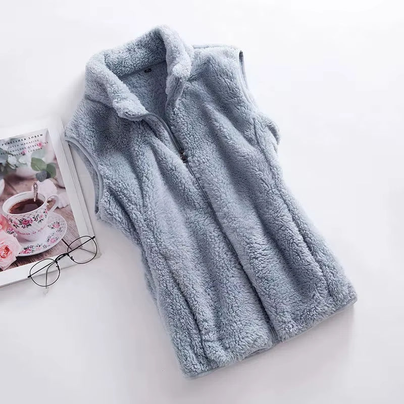 2023 Autumn Winter Polar Fleece Vest Women Coat High Collar Zipper Sleeveless Jacket Warm Coral Velvet Vest Female Waistcoat 4XL