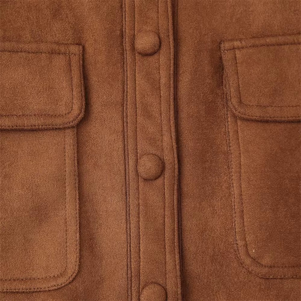 Autumn New Women'S European and American Style Fashion Niche Button Decoration Suede Jacket Coat
