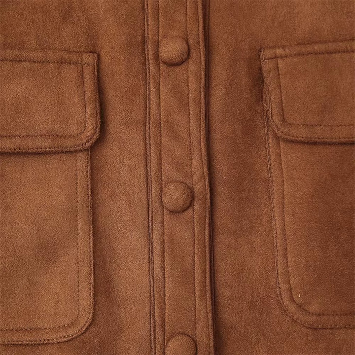 Autumn New Women'S European and American Style Fashion Niche Button Decoration Suede Jacket Coat