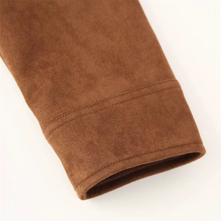 Autumn New Women'S European and American Style Fashion Niche Button Decoration Suede Jacket Coat