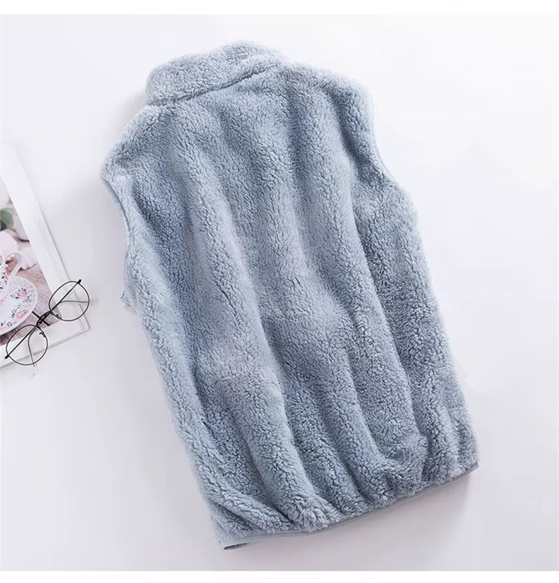 2023 Autumn Winter Polar Fleece Vest Women Coat High Collar Zipper Sleeveless Jacket Warm Coral Velvet Vest Female Waistcoat 4XL